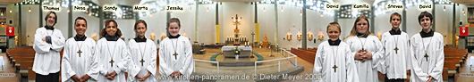 Panorama Kath. Pfarrkirche Christ-Knig Landau i.d.Pfalz; equirectangulare Darstellung; mit einmontierten Ministranten_bildern